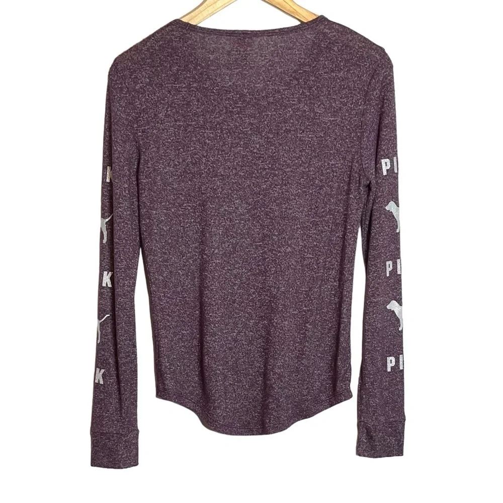 ✅SOLD-𝅺PINK Victorias Secret | Pajama Top Luscious Plum Silver Dog Logo Shirt - Picture 4 of 8